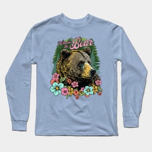 I Choose the Bear Feminist Bear vs Man Meme Team Bear Floral Long Sleeve T-Shirt